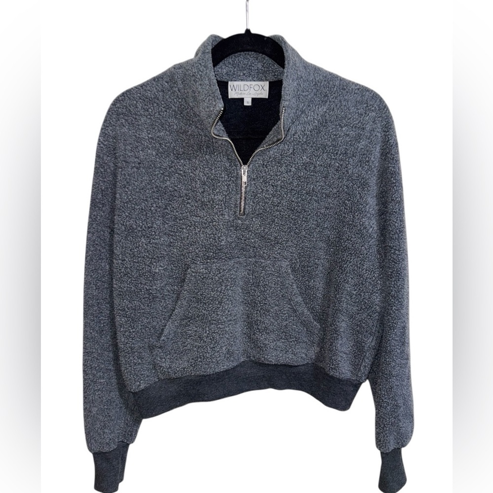 Wildfox Cropped Half Zip Fleece Pullover Gray Size Small